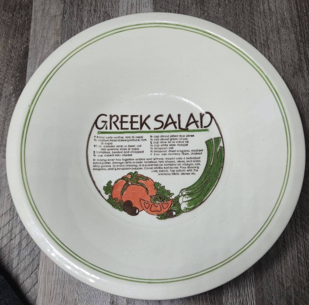Vintage Greek Salad Recipe Bowl Large Serving Dish Retro Kitsch Grandmillennial - Picture 2 of 7